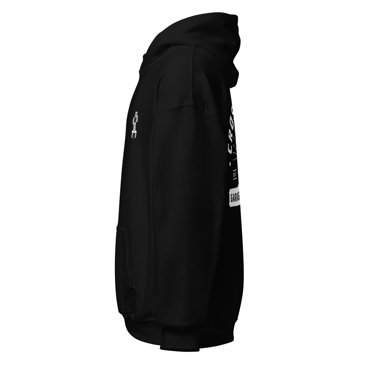 OG Crossthread Garage Logo Hoodie in Black, left side view