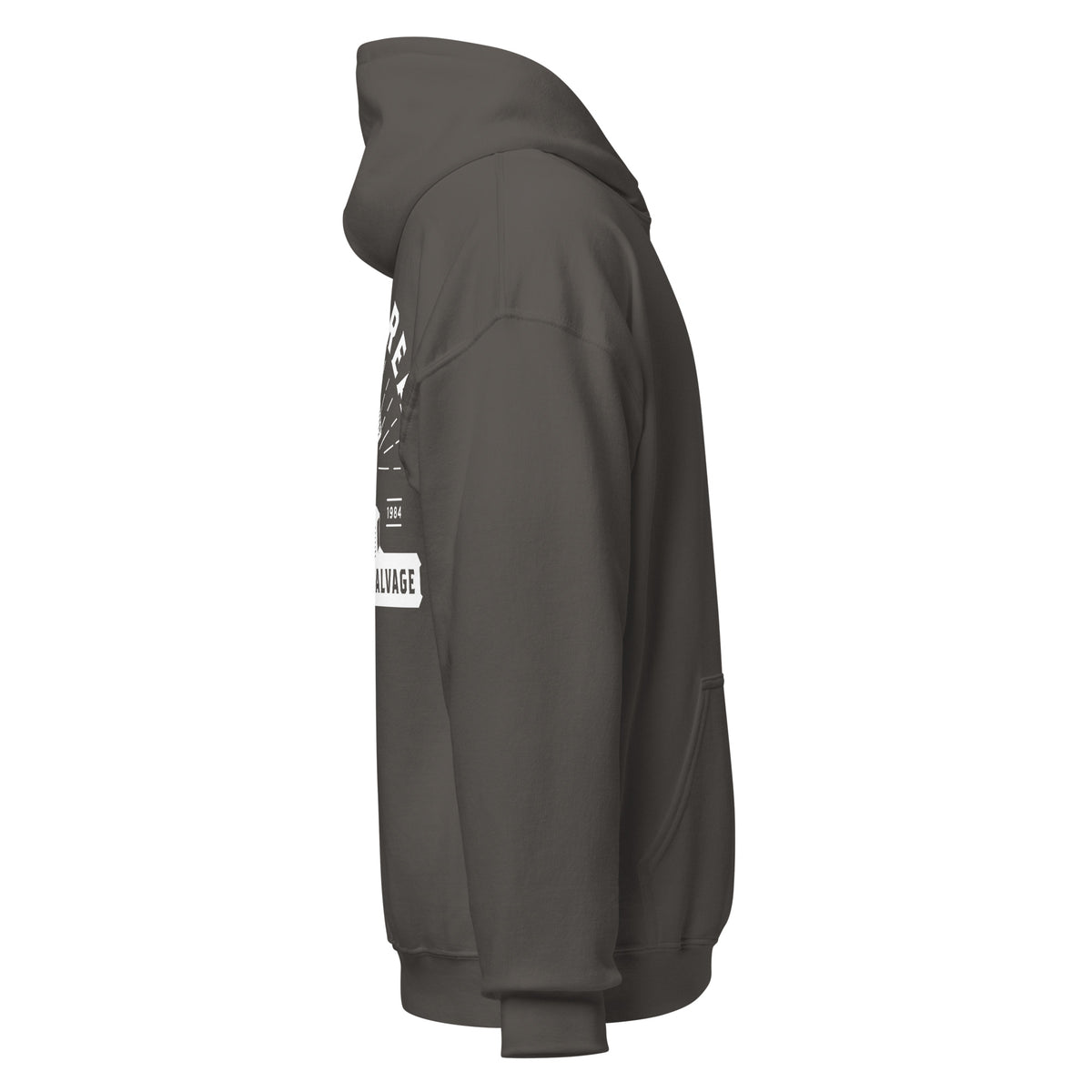 OG Crossthread Garage Logo Hoodie in Charcoal, right side view