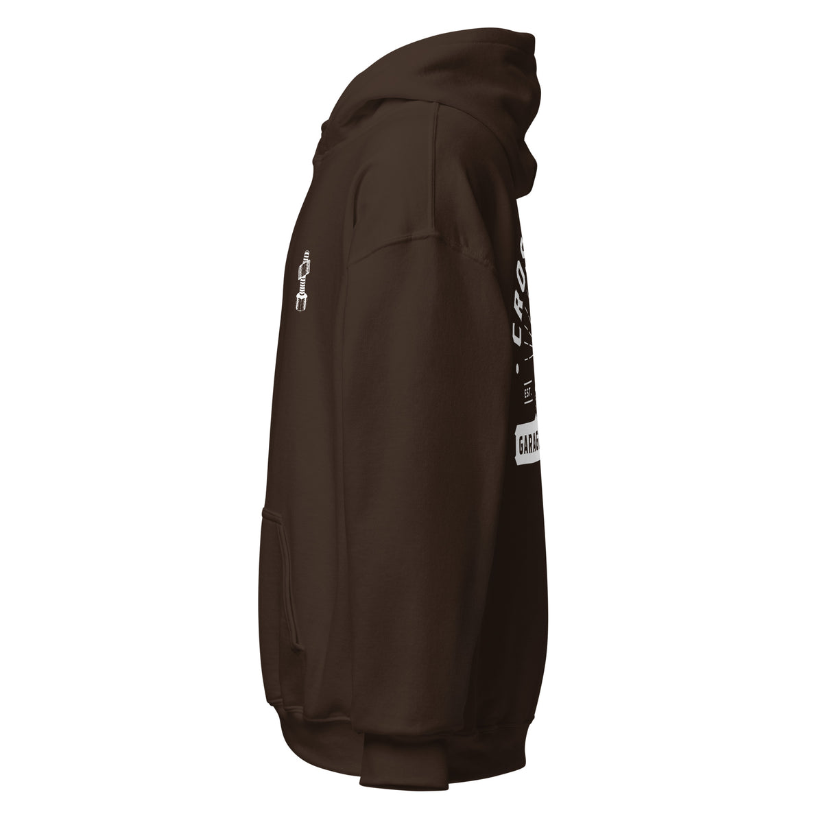 OG Crossthread Garage Logo Hoodie in Dark Chocolate, left side view