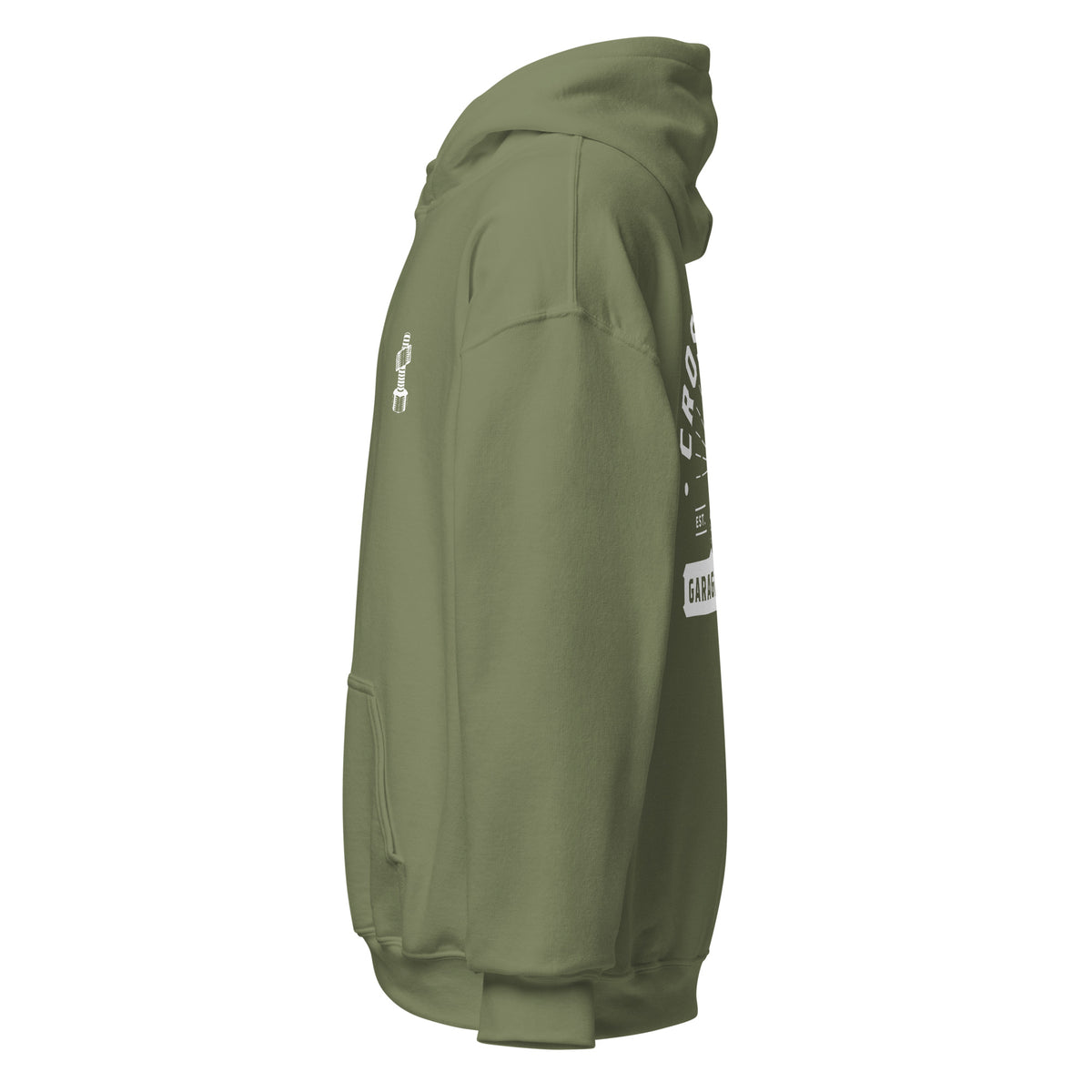 OG Crossthread Garage Logo Hoodie in Military Green, left side view