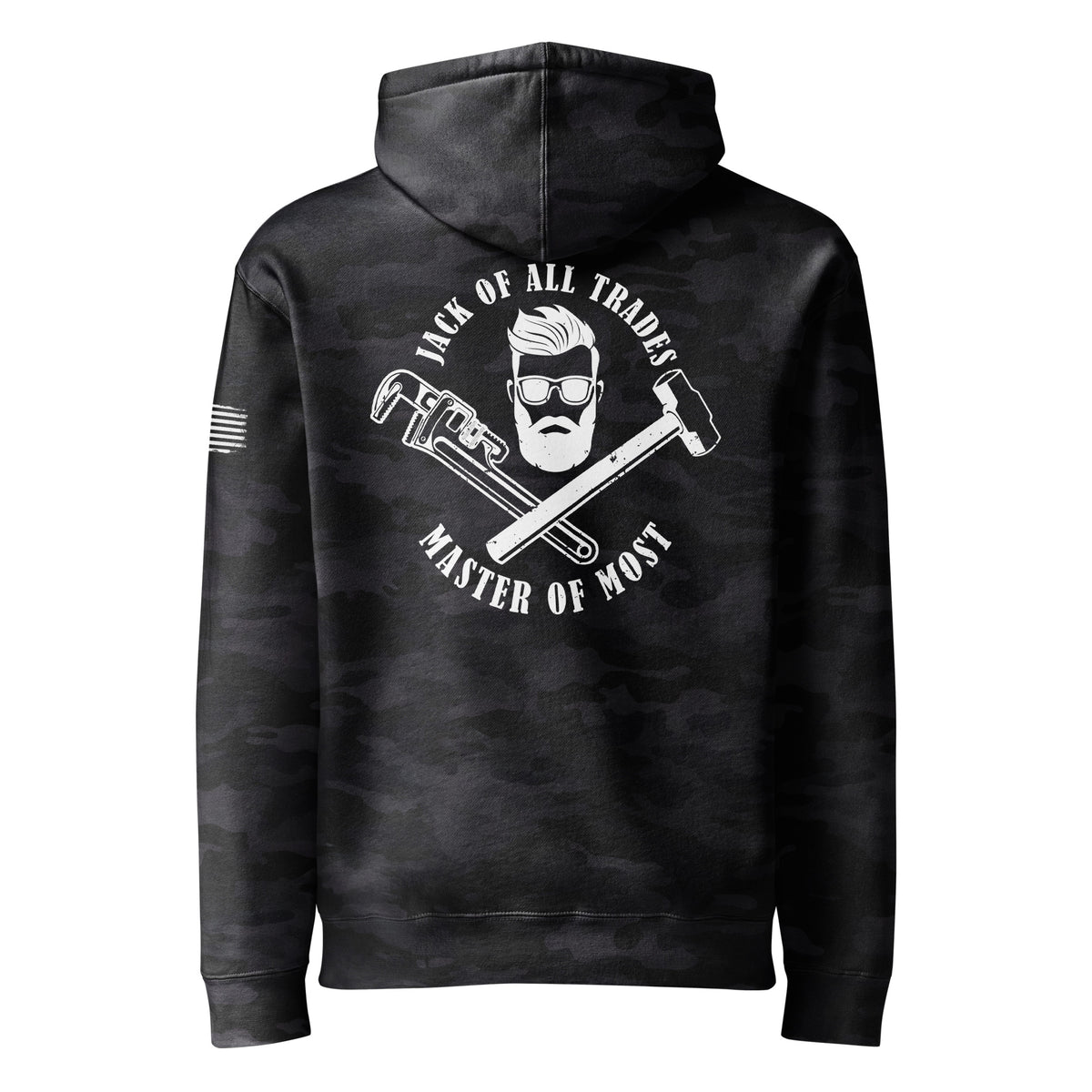 Jack of All Trades, Master of Most Logo Hoodie in Black Camo, back view