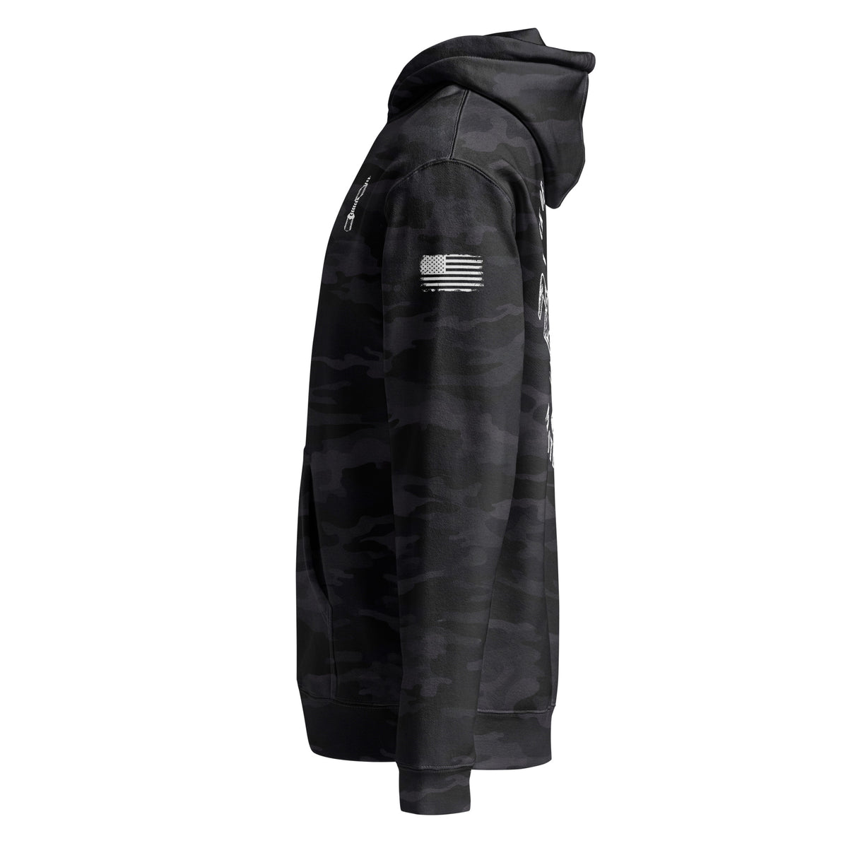 Jack of All Trades, Master of Most Logo Hoodie in Black Camo, left side view