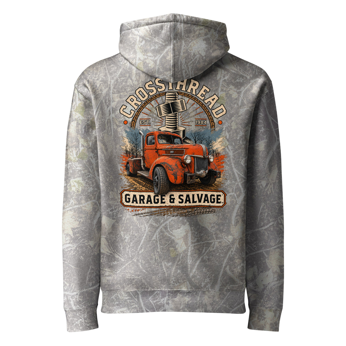 K8lynn's 1941 Powerstroke Camo Hoodie in Deadwood Tree Camo, back view